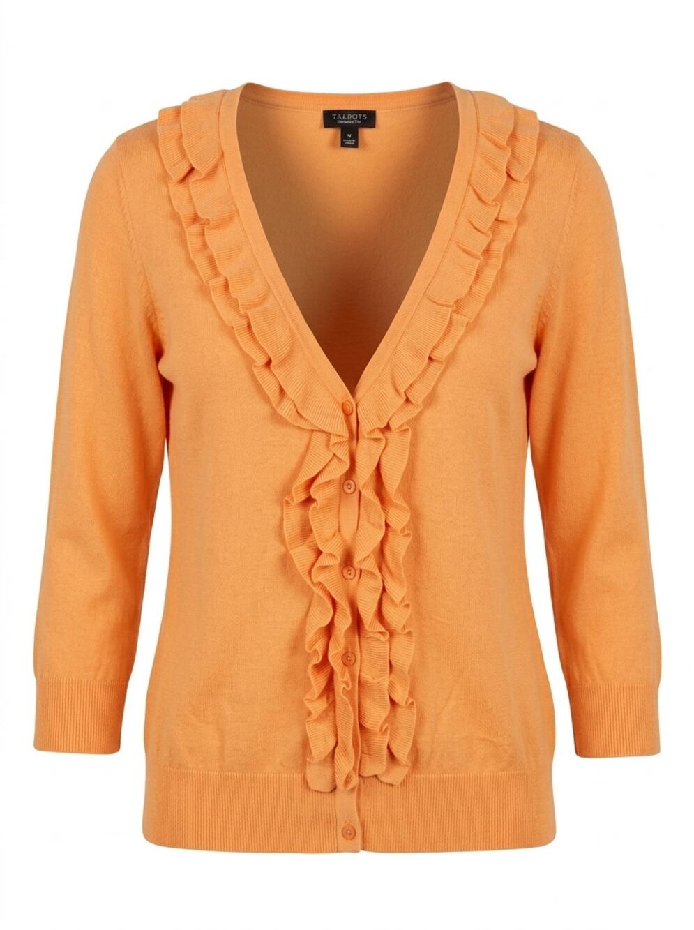 Talbots 100% Pima Orange Knit Ruffle V-Neck Cardigan Sweater Women Size M